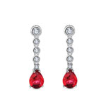 Sterling Silver Rhodium Plated Zircons and Chatons with Red Drop Earrings 36.240€ #5006299114724